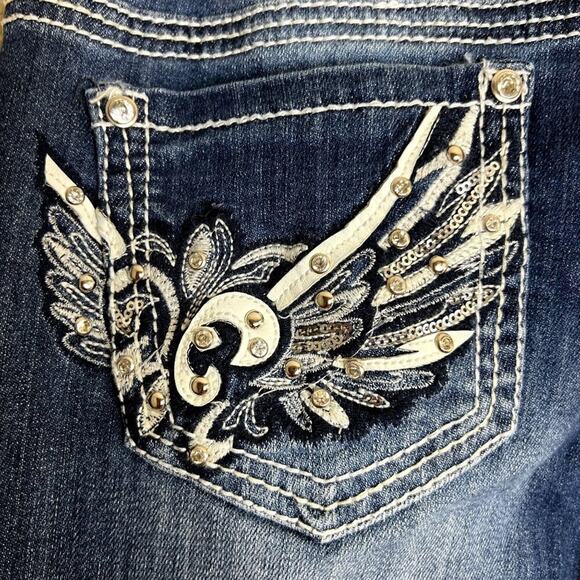 Denim Couture Jeans Women Size 31 Embellishments Zip & Button Closure Angel wing - Picture 8 of 10